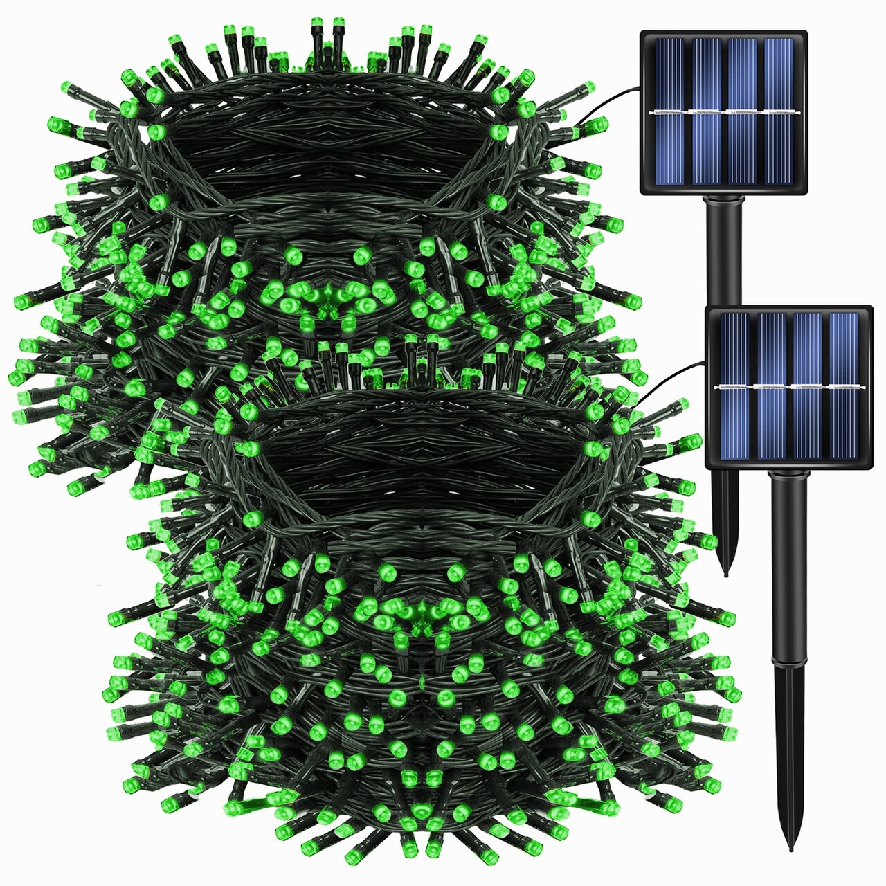 Dazzle Bright 2 Pack Total 400LED 132FT Green Christmas Solar String Outdoor Lights, St. Patrick's Day Solar Powered with 8 Modes Waterproof Fairy Lights for Patio Garden Tree Party Yard Decoration